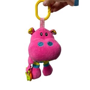 Nuby Tag-A-Long Hanging Plush Pink Hippo‎ Rattle Activity Infant Toddler Toy